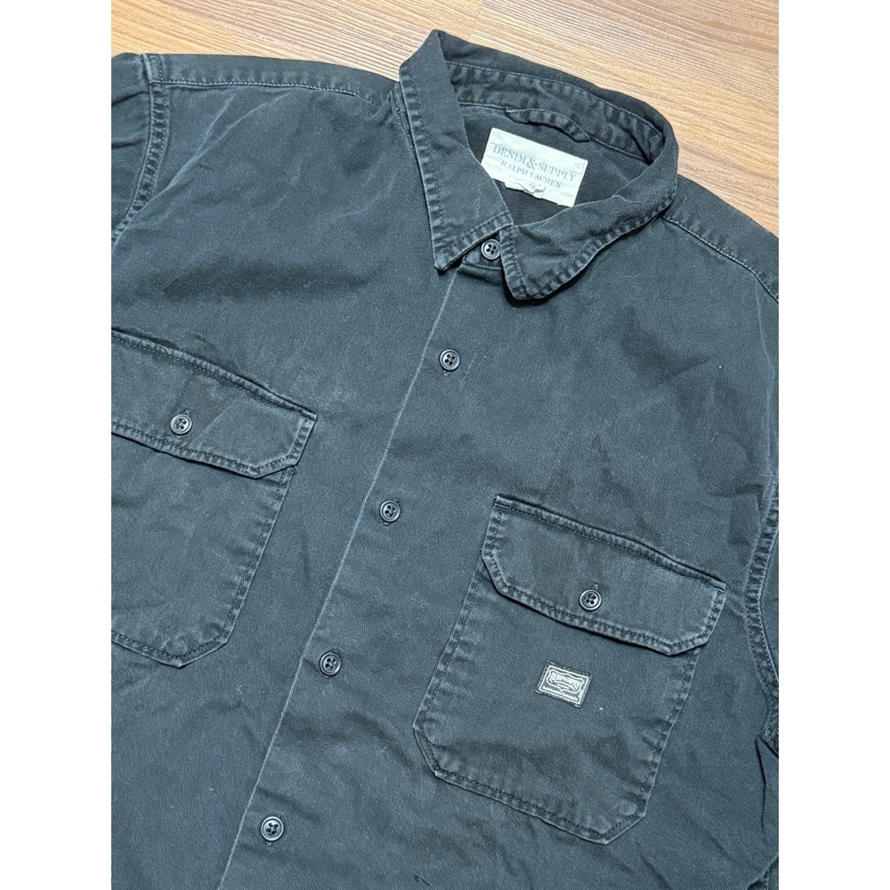 VTG Denim & Supply Ralph Lauren SS Utility Button Down Work Shirt Black Sz XL